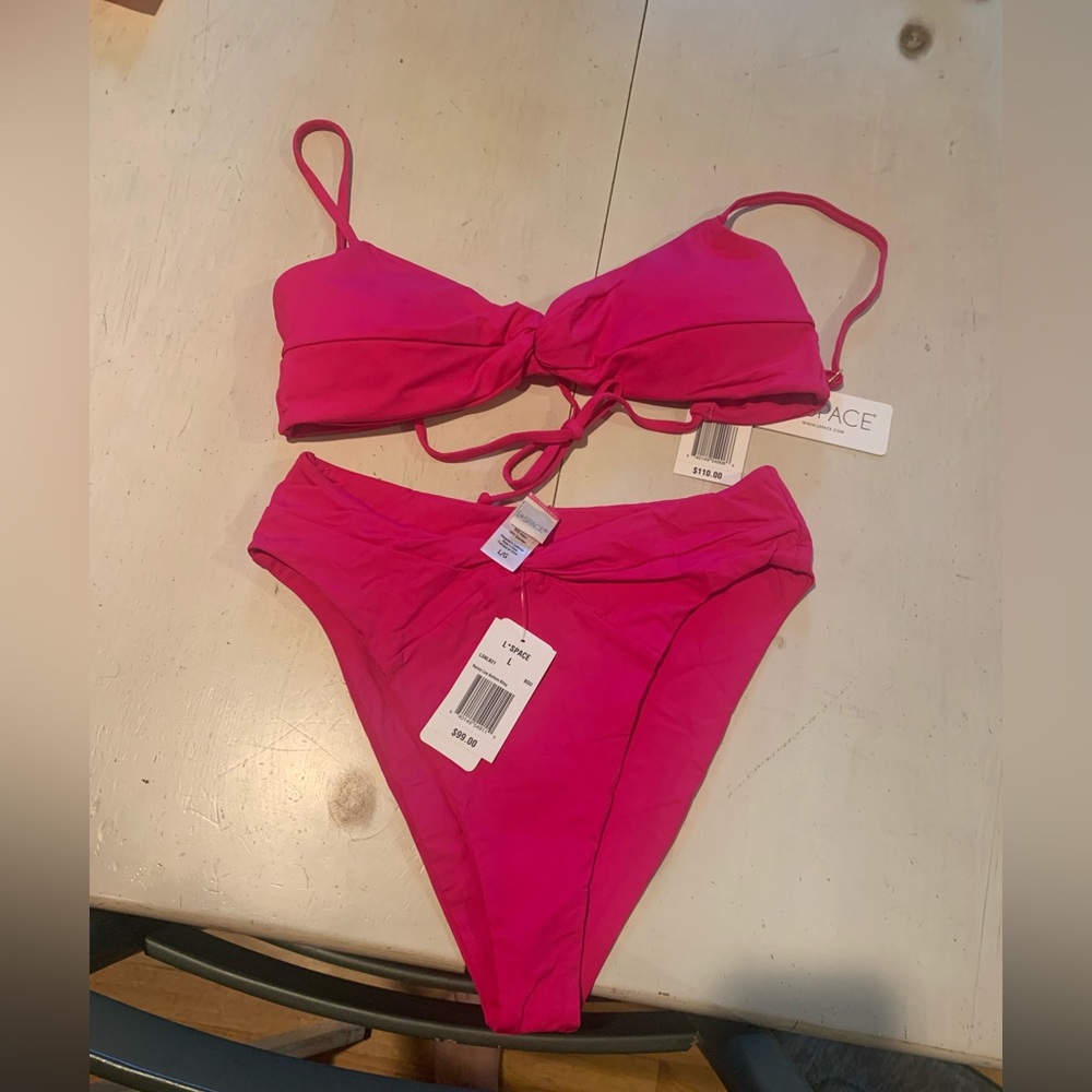 Brand new with tags L space hot pink bikini (high rise)